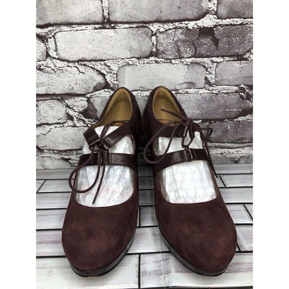 Clarks Artisan Purple Suede Leather Lace Up MaryJane Heels Women’s Sz 9M US/40EU - Picture 3 of 16